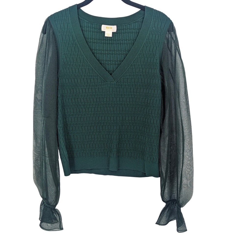 Maeve Anthropologie Sweater Womens Medium Forest Green Sheer Textured Woodland